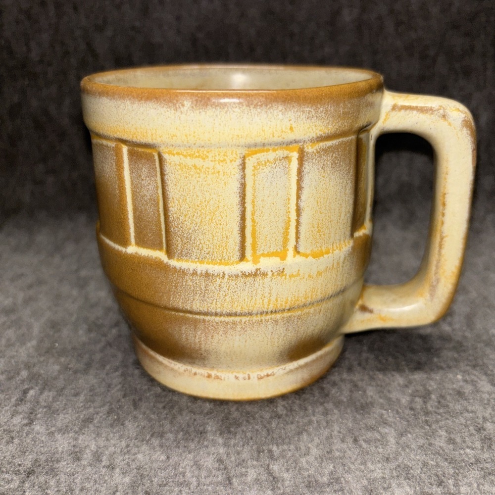 Vintage Frankoma 94M Wagon Wheel 16oz Mug‎ Desert Gold Brown 4" Large Pottery